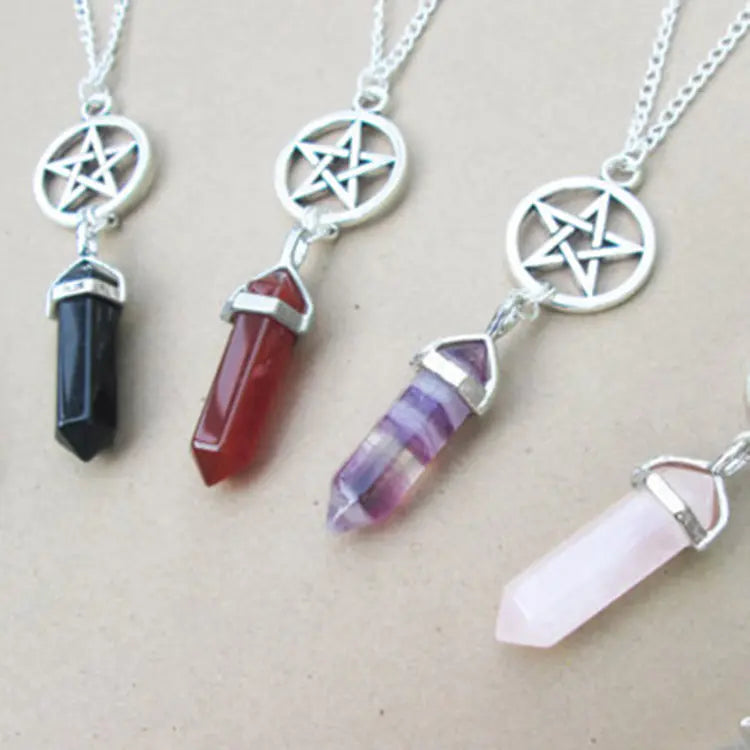 Wholesale Natural Agate Crystal Hexagonal Pendant Necklace